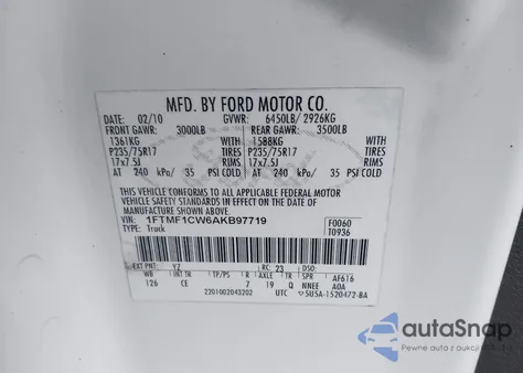 2010 Ford F-150 Stx/Xl/Xlt from USA, damaged, VIN 1FTMF1CW6AKB97719